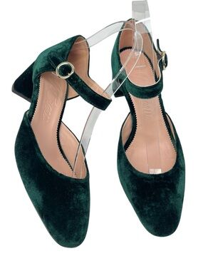 J. Crew Millie Spruce Green Luxe Velvet Ankle Strap Party Holiday Heels